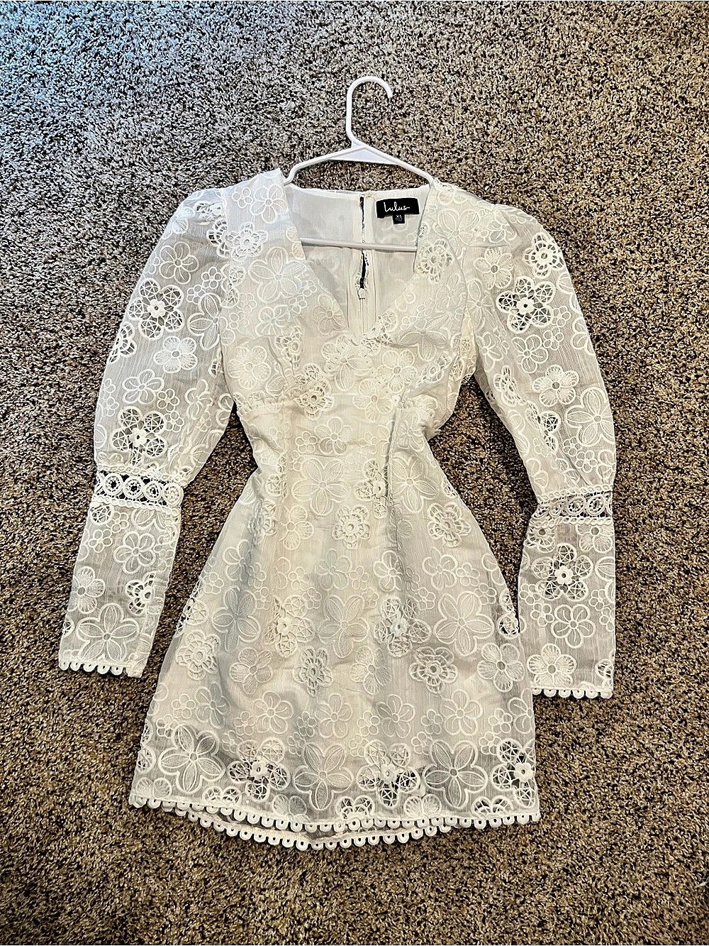 lulus Blissful Times White Embroidered Lace Puff Sleeve Mini Dress XS